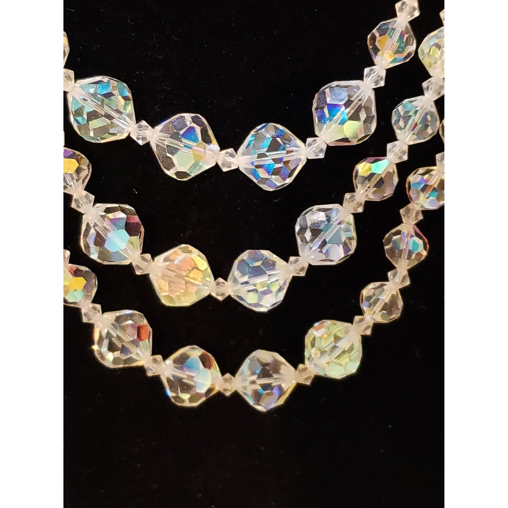 Vintage Vendome Triple Strand Aurora Borealis Crystal Beads In Original Box - Picture 2 of 10